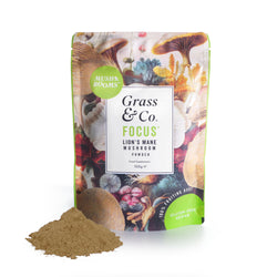 FOCUS - Lion's Mane Mushroom powder with Ginseng + Omega3 for Brain Health - Grass & Co.