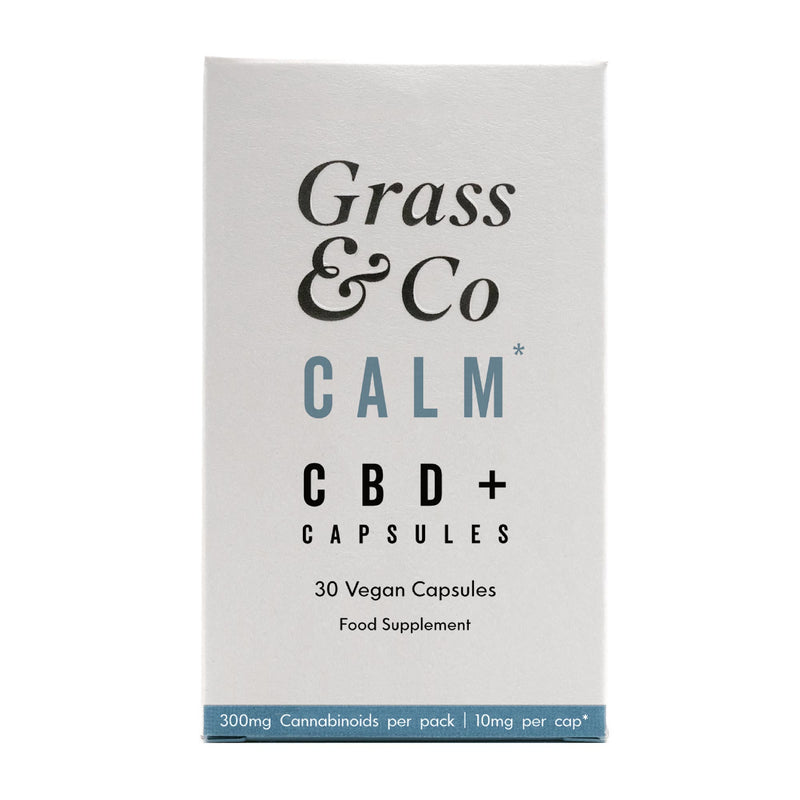 Front view of CALM CBD capsules for anxiety packaging.
