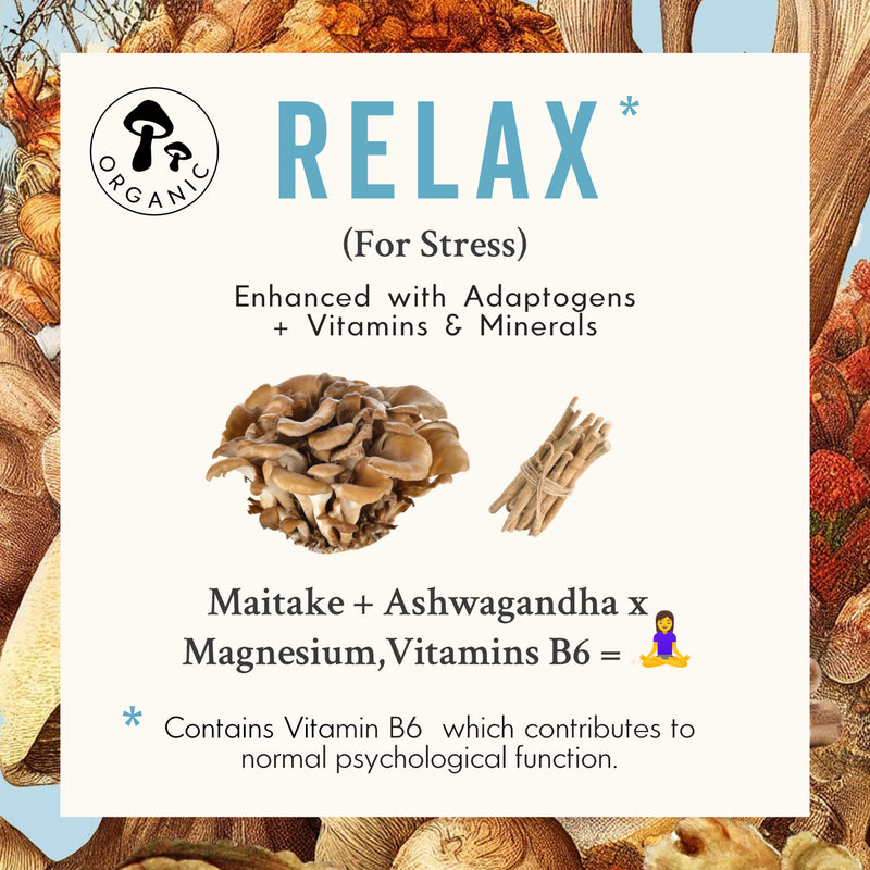 Adaptogens, vitamins, and minerals in Grass & Co.'s Maitake mushroom supplement capsules.
